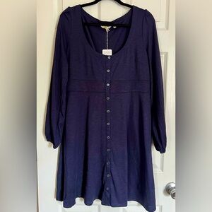 NWT BODEN Navy Blue Long Sleeve Button-Down Midi Dress Women’s Size 14